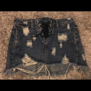 Distressed Denim Short Skirt
